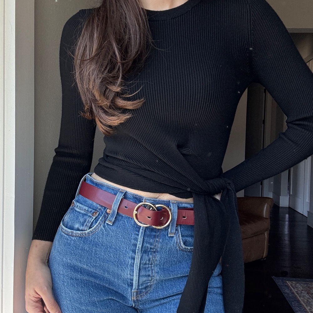 ZARA Black Ribbed Tie-Front Top